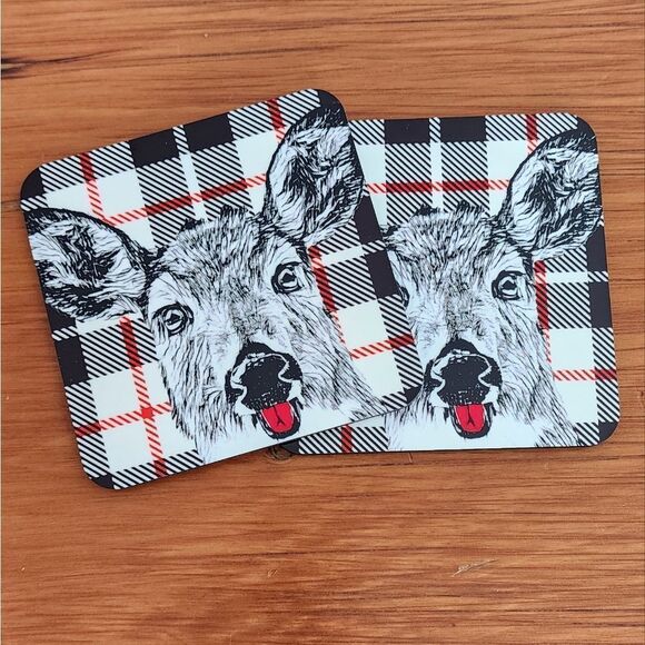 NWT Deer Coasters (set)Gift Under $25 Table Bar Lakehouse Cottage Rustic Country - Picture 2 of 4